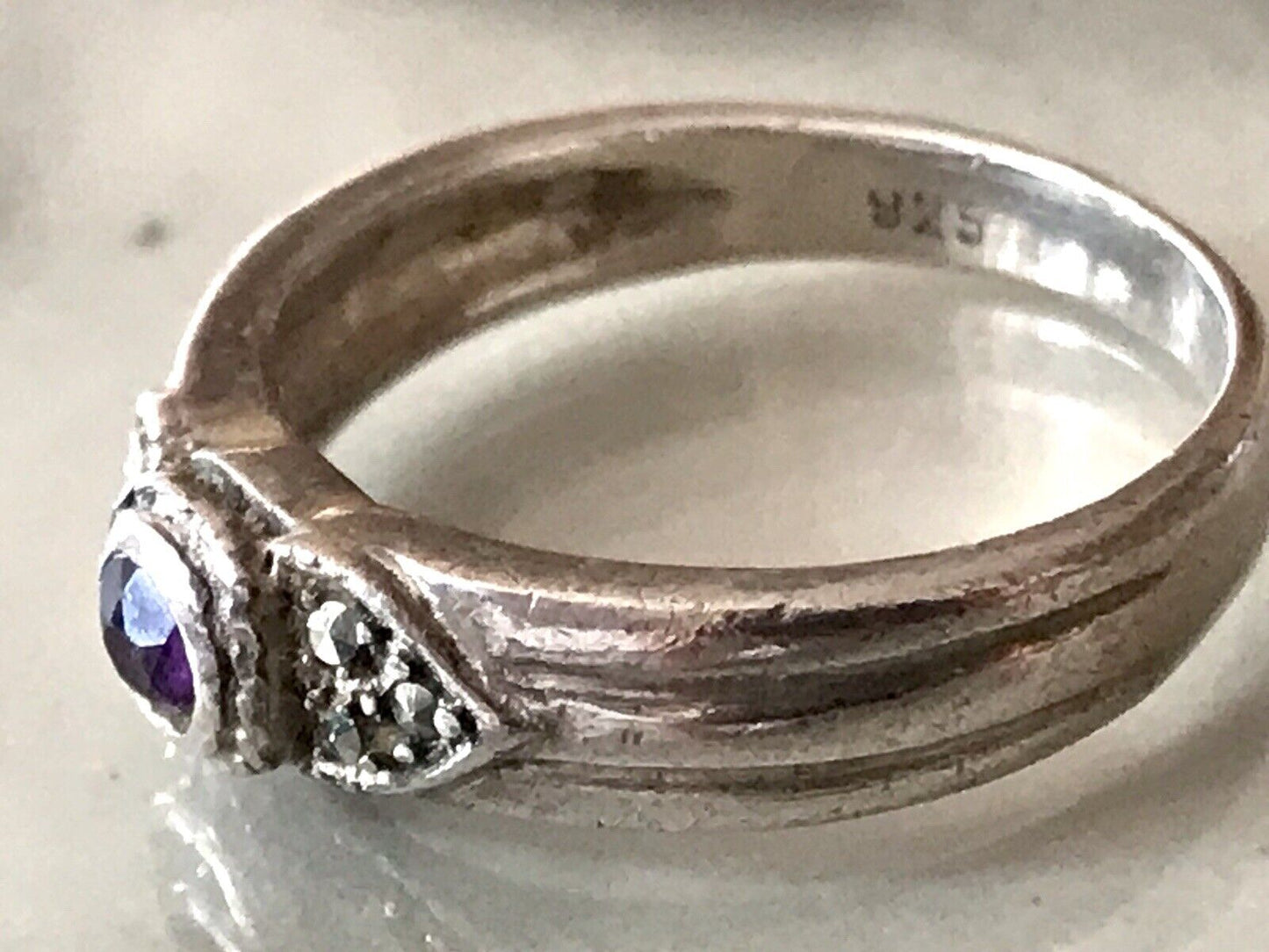 Antik Art Déco Damen Ring lila Stein Silber 925 Gr.55 56 Markasite