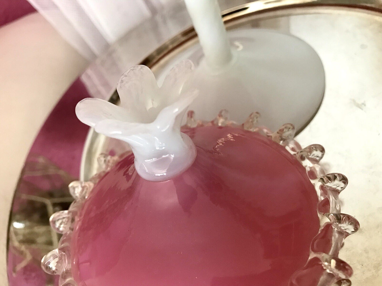 Vintage 60er Empoli Fußschale Schale Bonboniere rosa weiß Deckelvase Designer