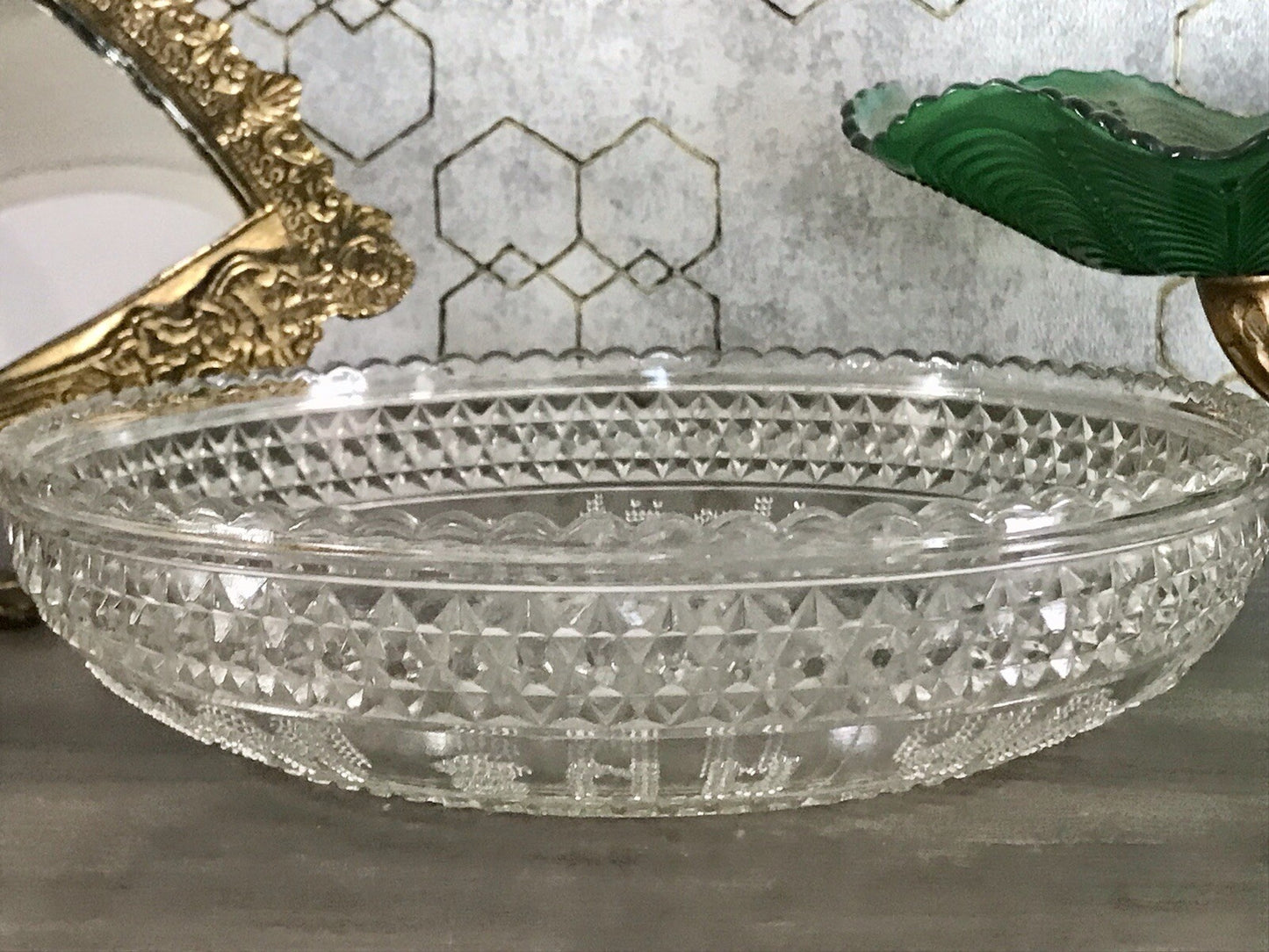 Art Déco Pressglas Schale Antik Brotschale Unser täglich Brot gib uns heute Glas