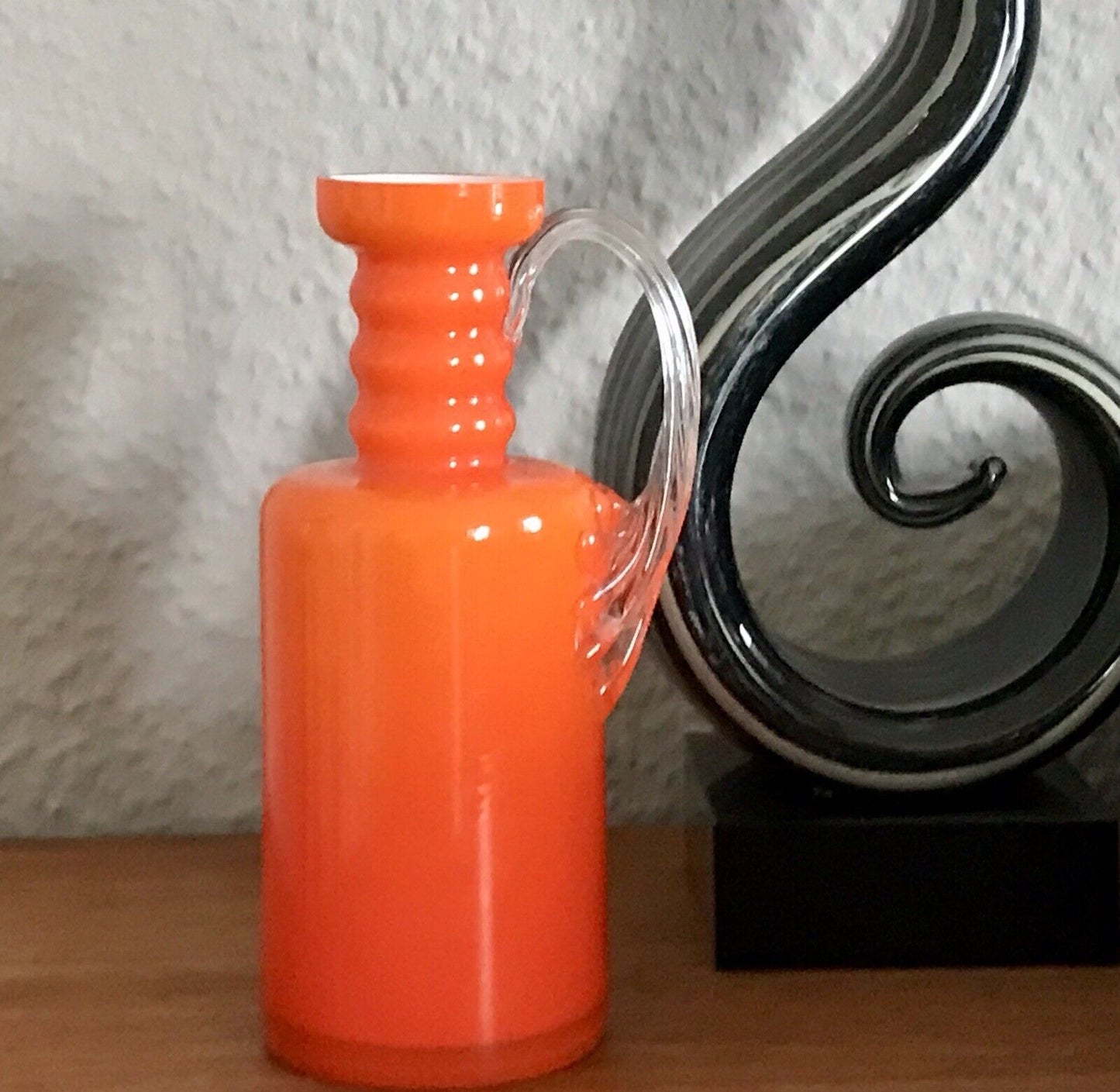 Vintage Vase Empoli? opalin Firenze Glasvase Orange Henkelvase Italien Designer