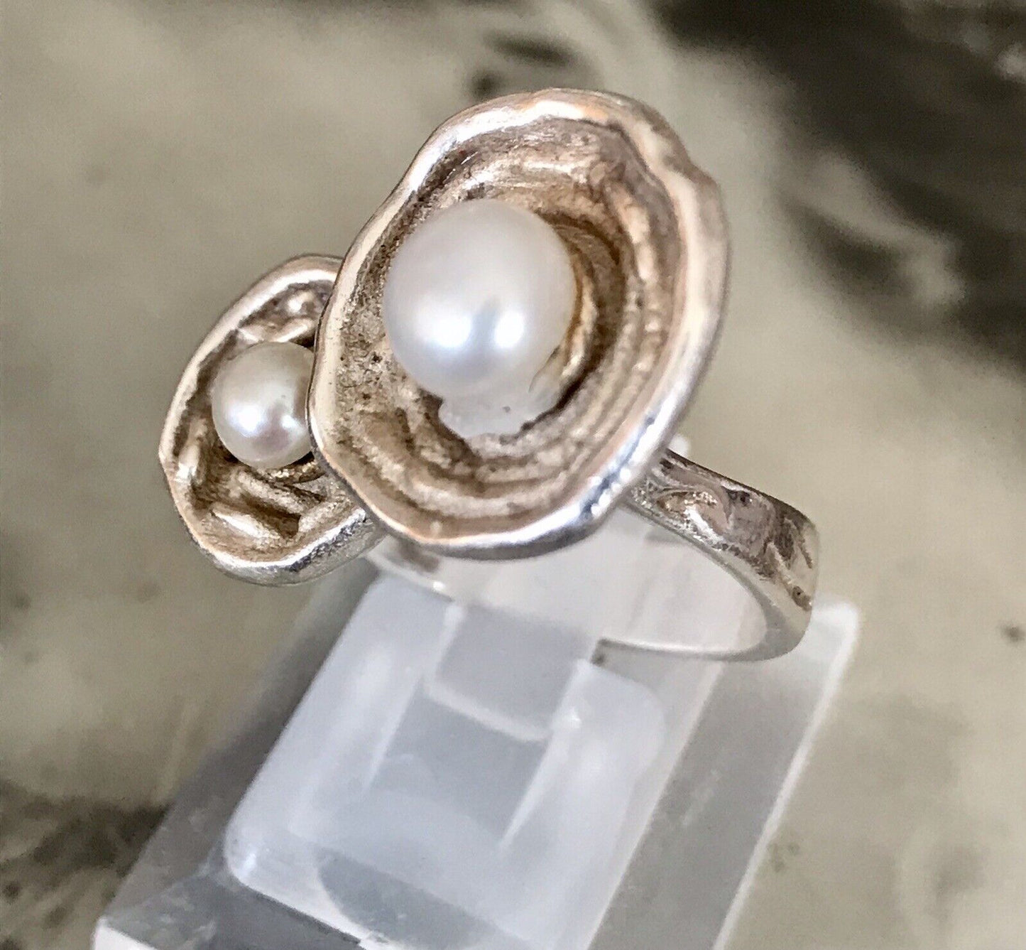 Vintage Modernist Designer DAMEN RING 925 Silber ADK Gr.58- 60 Perlen