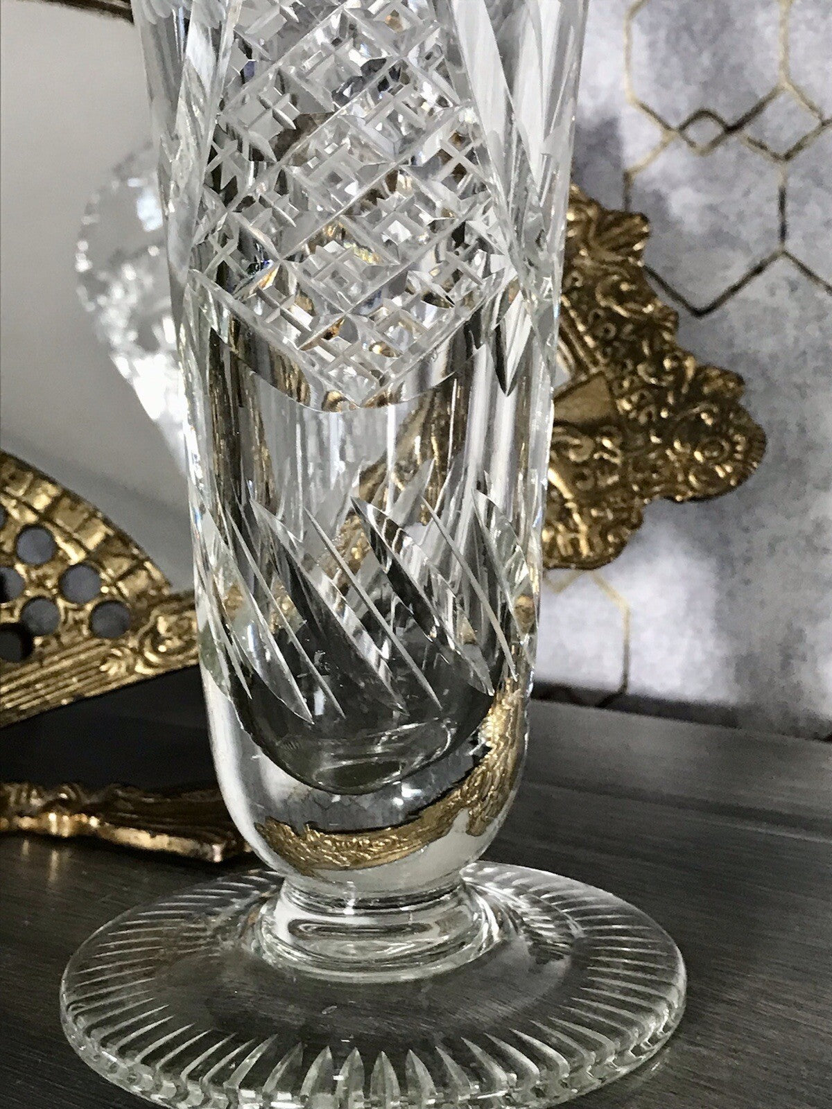 Antik Vase Glasvase Kristallglas geschliffen Art Déco Trichtervase Pokalvase