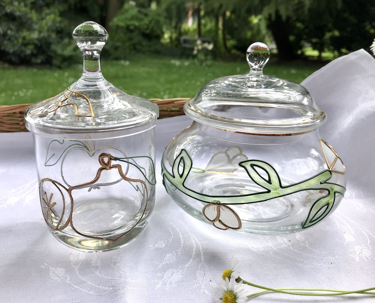 Nagel 2 Glasdose Bonboniere Gefäß Glas Konfitüre Marmeladen Dose Tiffany Optik