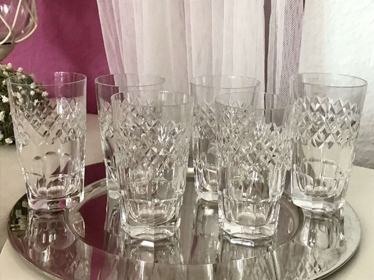 Vintage SEHR EDEL 6x Wassergläser Gläser Becher Kristallglas schön kantiger Fuß
