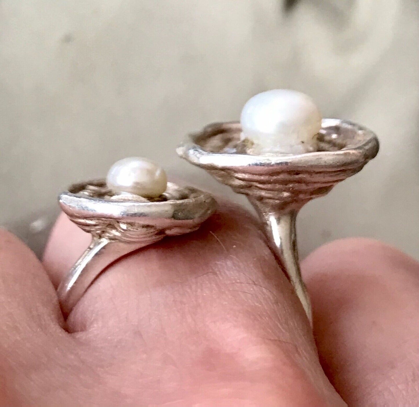 Vintage Modernist Designer DAMEN RING 925 Silber ADK Gr.58- 60 Perlen