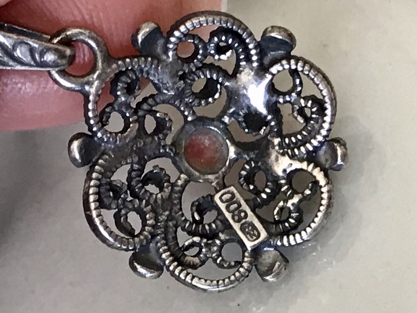Antik Jugendstil Art Déco Anhänger 800 Silber filigran Koralle?
