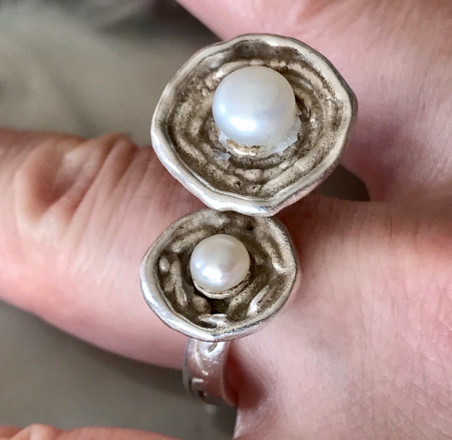Vintage Modernist Designer DAMEN RING 925 Silber ADK Gr.58- 60 Perlen