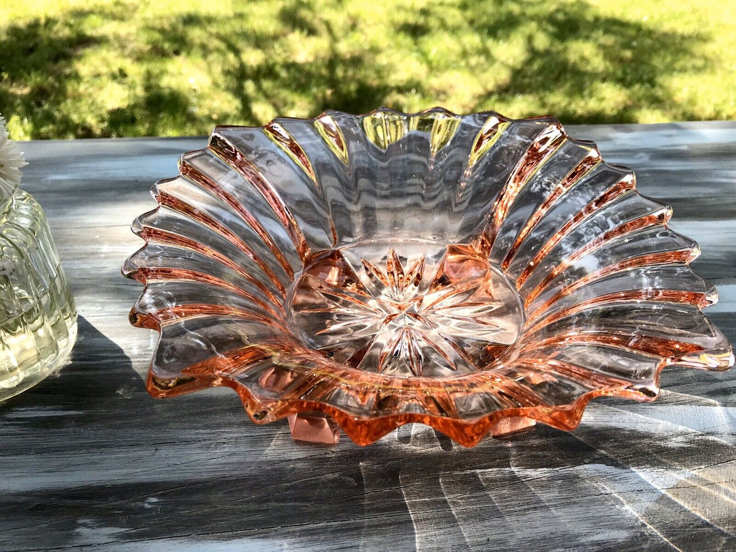 Jardiniere Brockwitz Prismen Rosalin Rosa Art Déco Schale Pressglas Glasschale