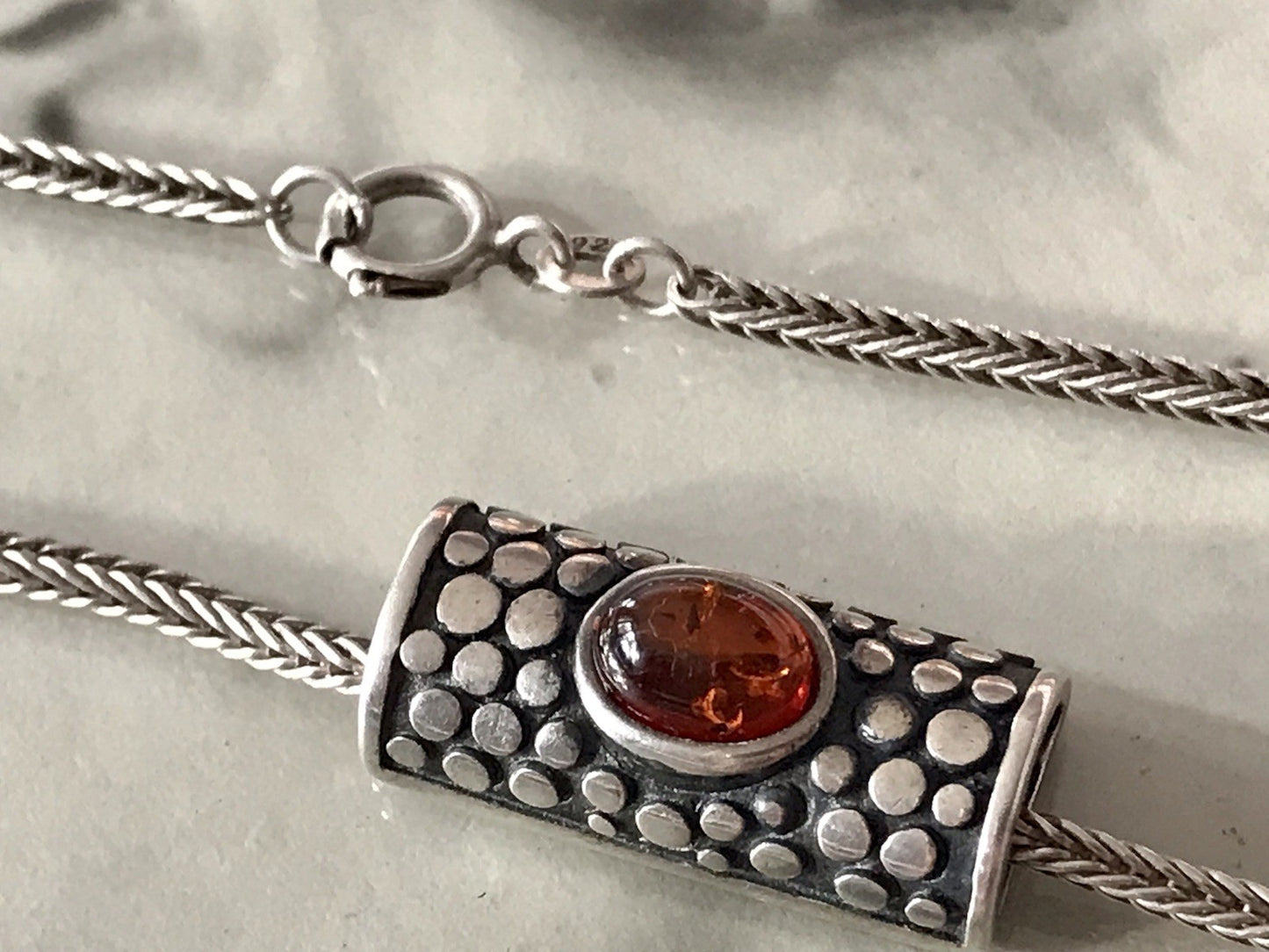 Vintage Edel Halskette 925 Anhänger Kettenanhänger Silber 925 Bernstein