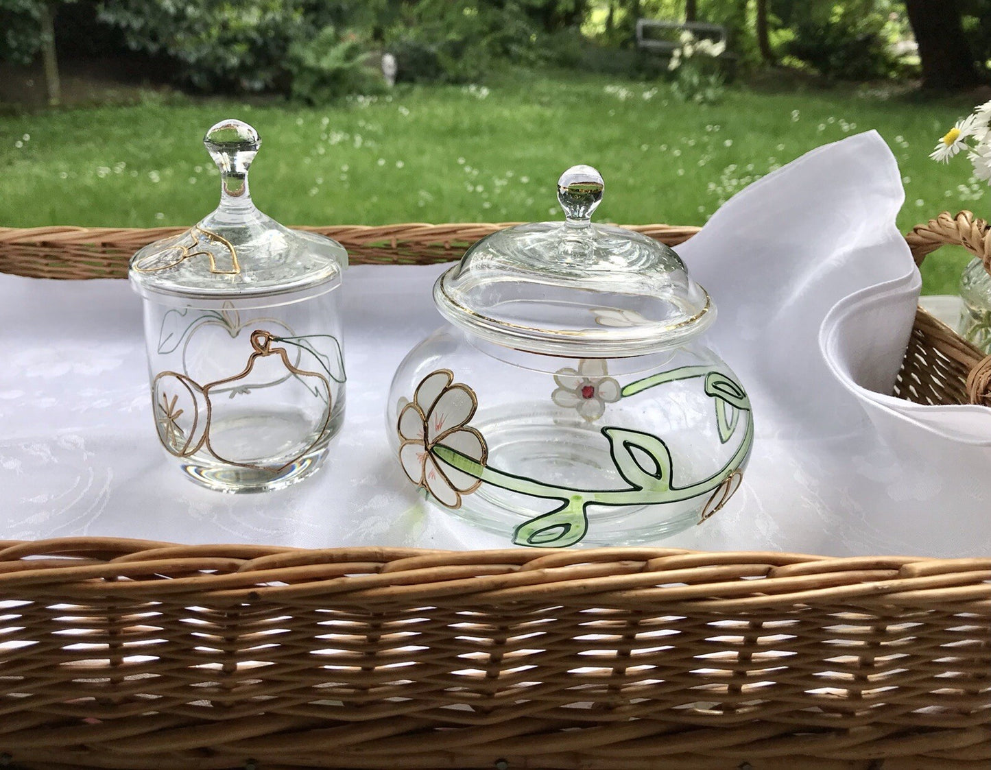 Nagel 2 Glasdose Bonboniere Gefäß Glas Konfitüre Marmeladen Dose Tiffany Optik