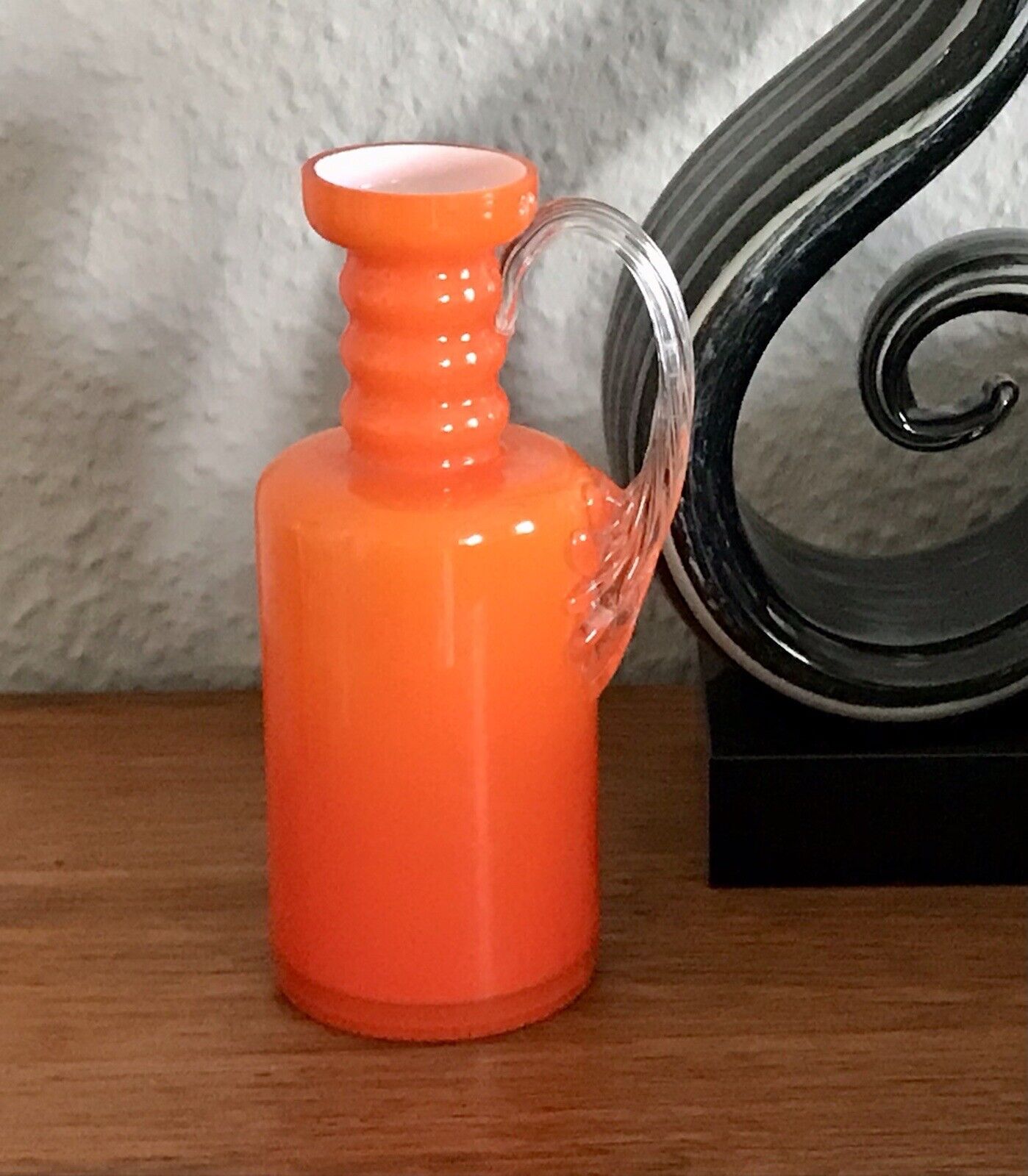 Vintage Vase Empoli? opalin Firenze Glasvase Orange Henkelvase Italien Designer