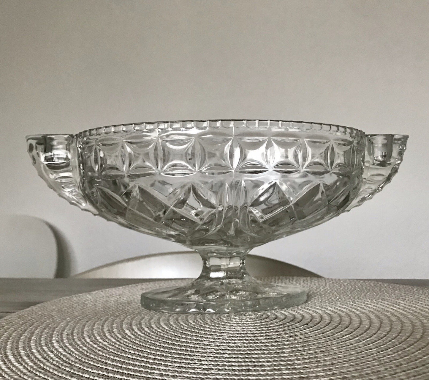 Antik Art Déco Pressglas Glas Schale Fußschale Tafelaufsatz England Jardiniere