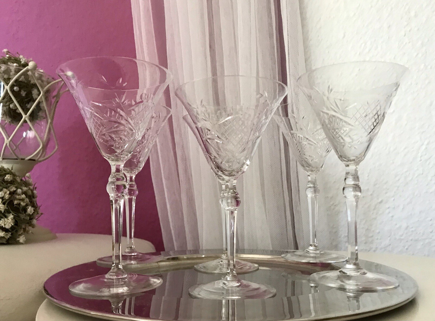 Antik Edel Art Déco 6x Weingläser Gläser Schliffdekor