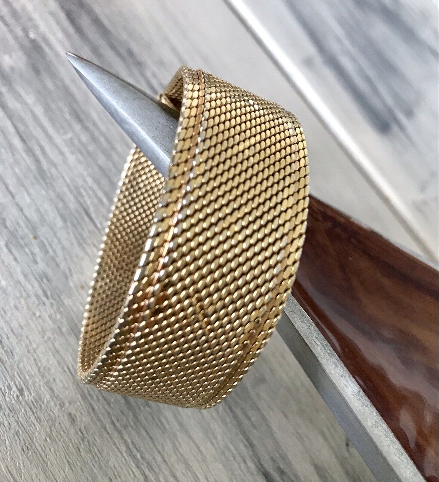Vintage wunderschönes breites Teppicharmband Armband vergoldet