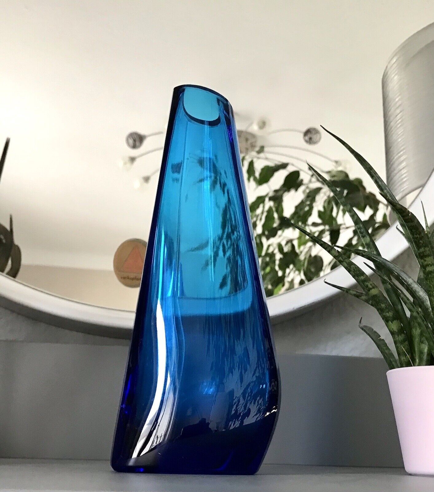 Murano ? Vintage 60er Glasvase Vase Blau Kristallglas Edel Schwangere Elke