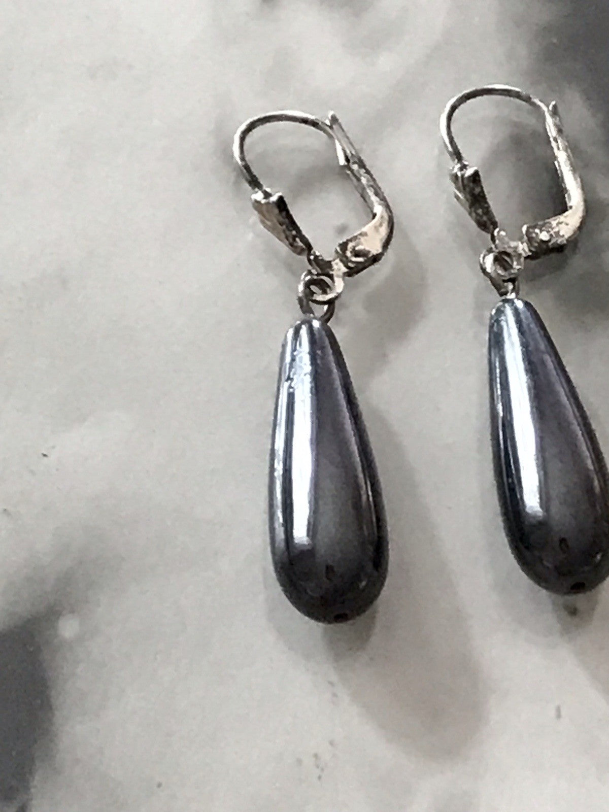 Antik Vintage Ohrhänger Ohrringe Hämatit Pampel DAMEN Silber 925