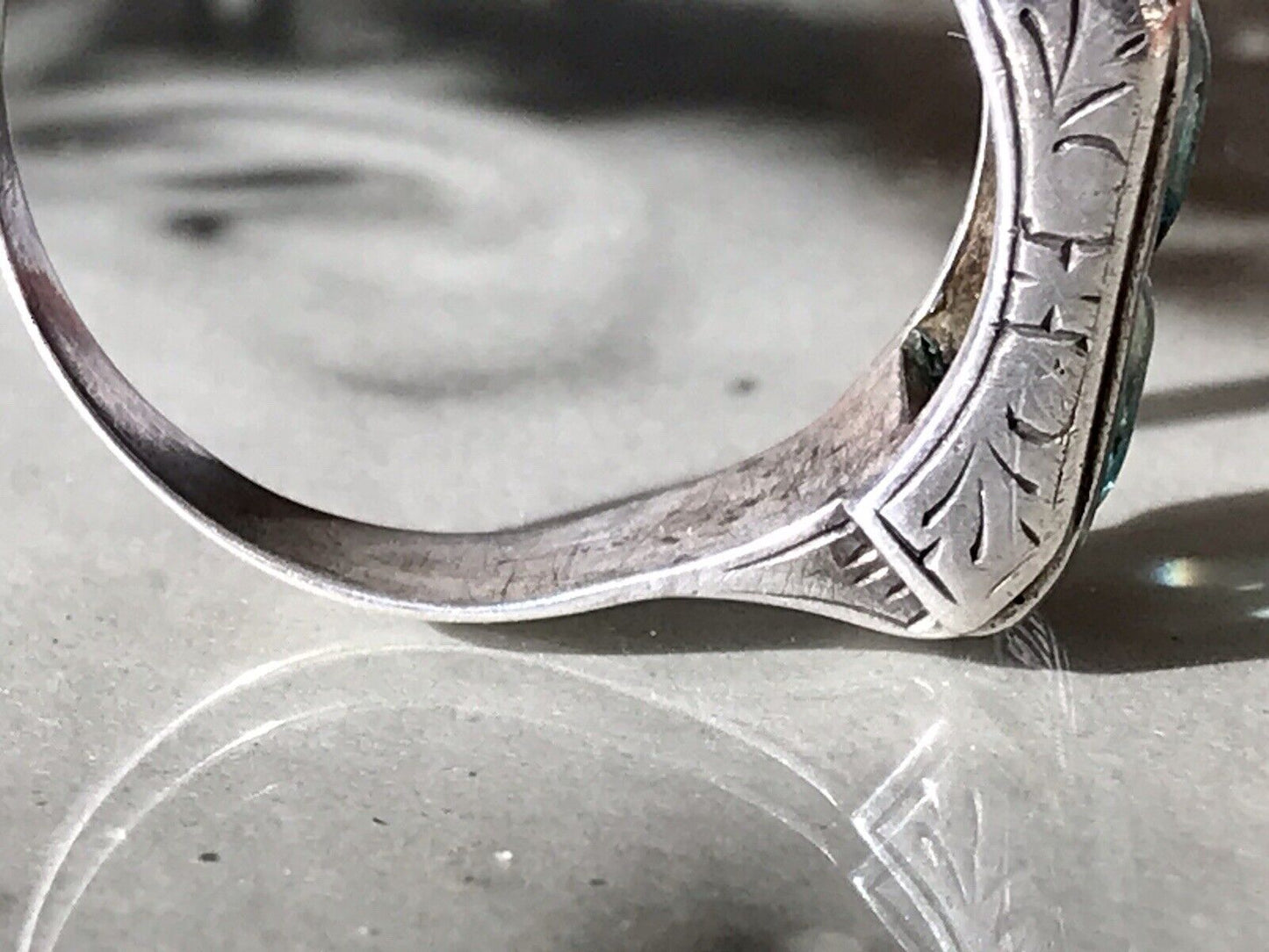 Antik Art Déco Unisex RING Silber Gr. 62 19,7 Blaugrüne Steine
