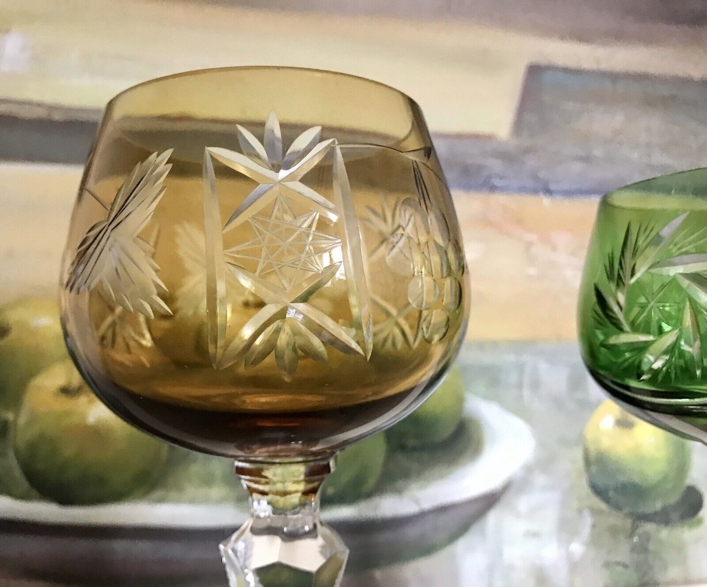 Alt Vintage antik? 2x Weinglas Römer Kristallglas Schliff gelb grün Schliff