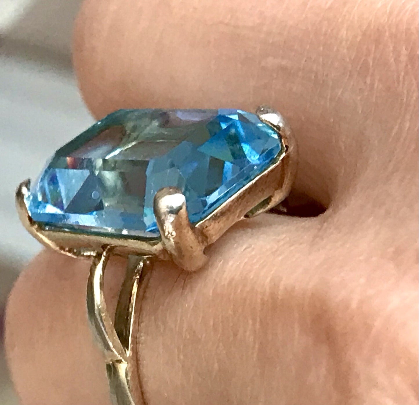Vintage alt Damen Ring blauer Stein Silber vergoldet 925 Gr.59 18,8 wunderschön!