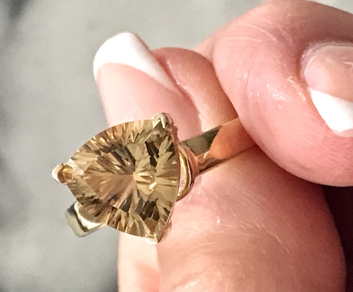 Vintage Ring Citrin? gelber Stein 925 Silber vergoldet Gr.57 18,1