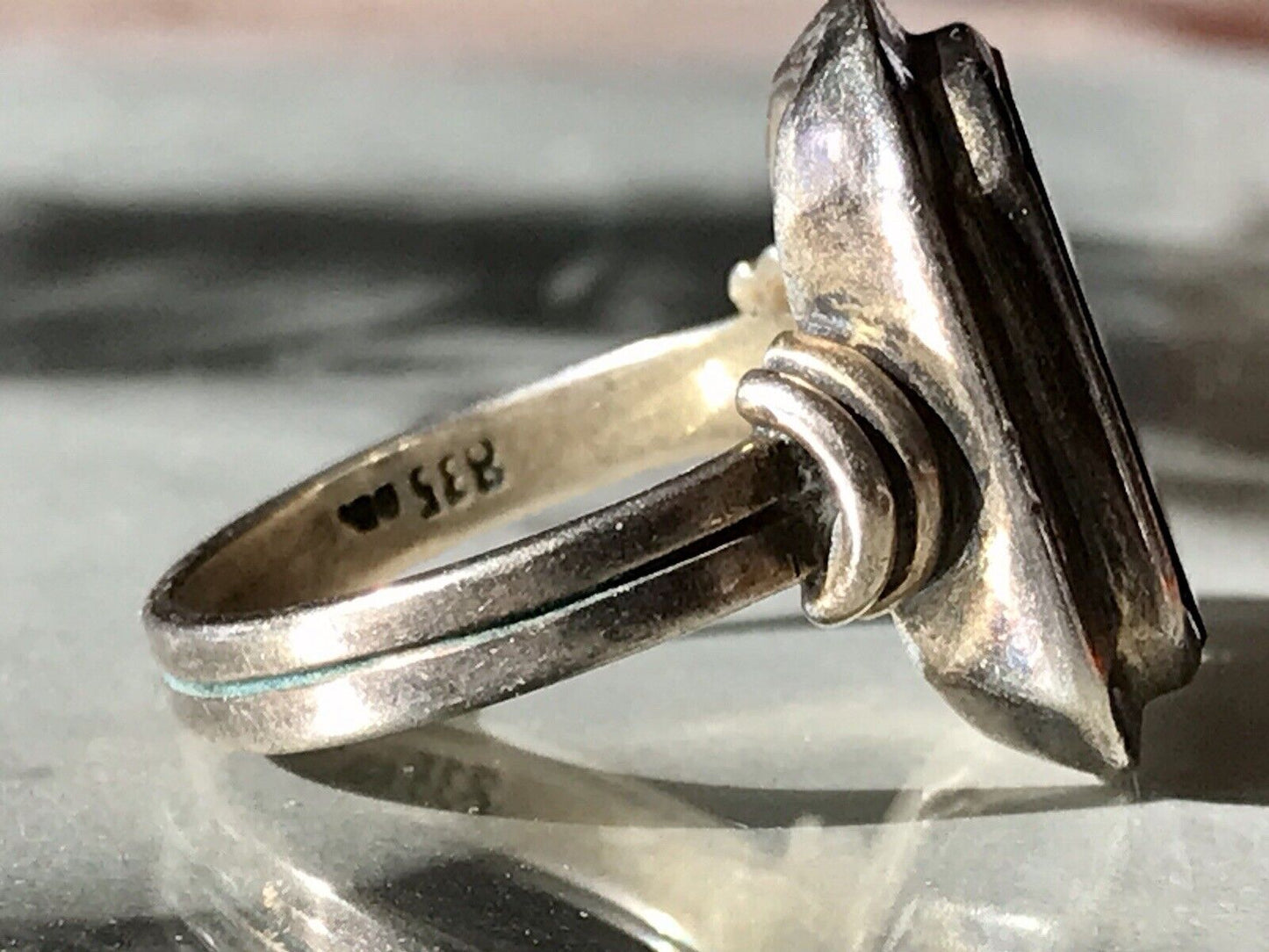 Antik Art Déco Edel Onyx Siegel RING Silber 835 Gr.60