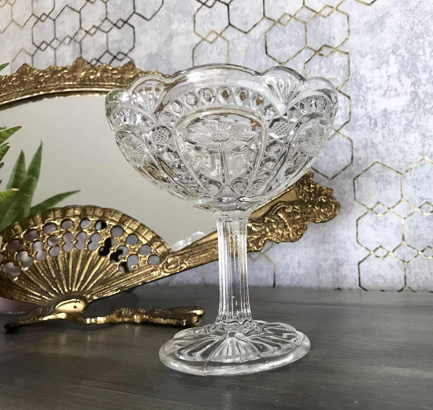 Art Déco 1931 Pressglas Antik Glas Marquerite Brockwitz Fußschale