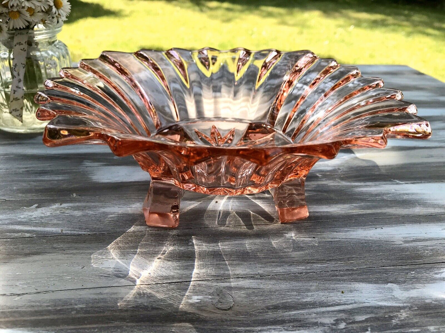 Jardiniere Brockwitz Prismen Rosalin Rosa Art Déco Schale Pressglas Glasschale