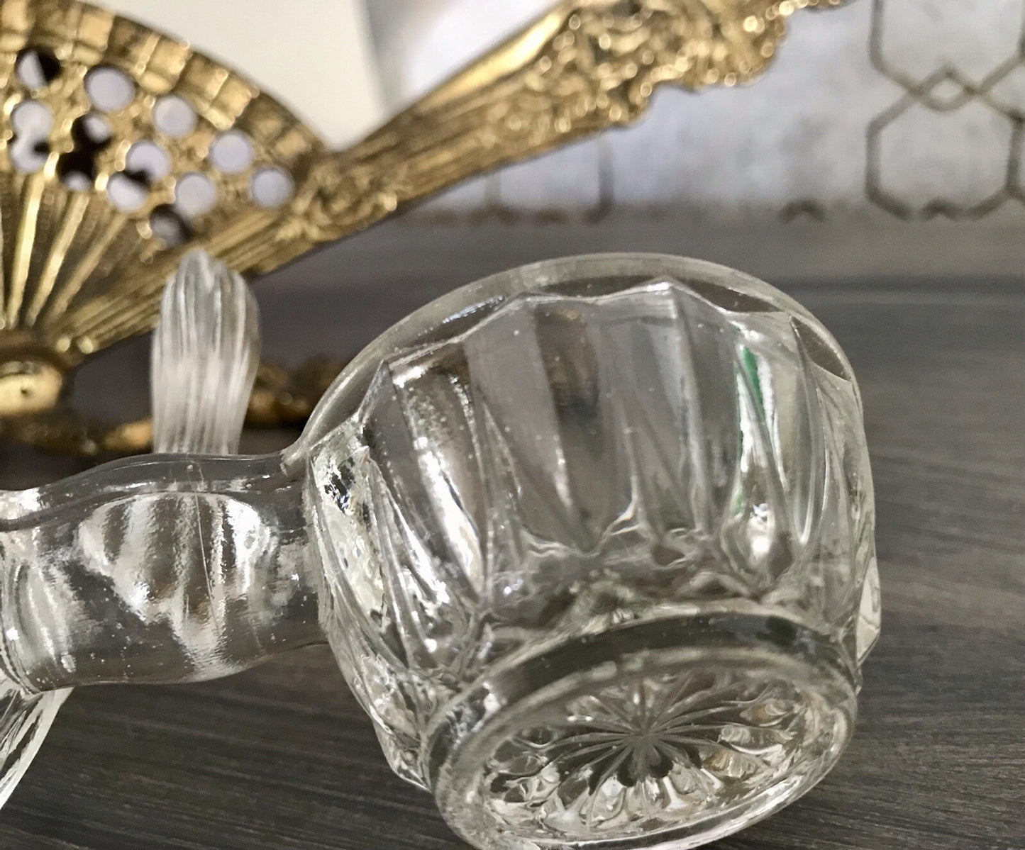Antik Art Déco Pressglas Salz & Pfeffer Menage Saliere Gewürzständer Glas