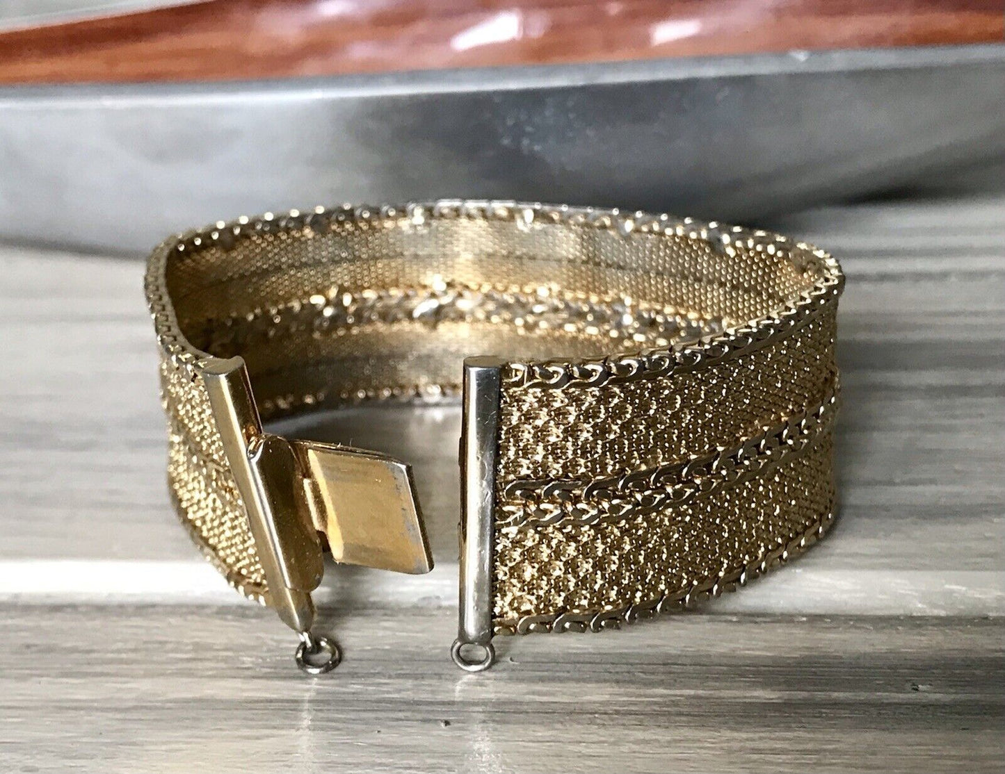 Vintage breites Teppicharmband Armband vergoldet Amerik. Doublè