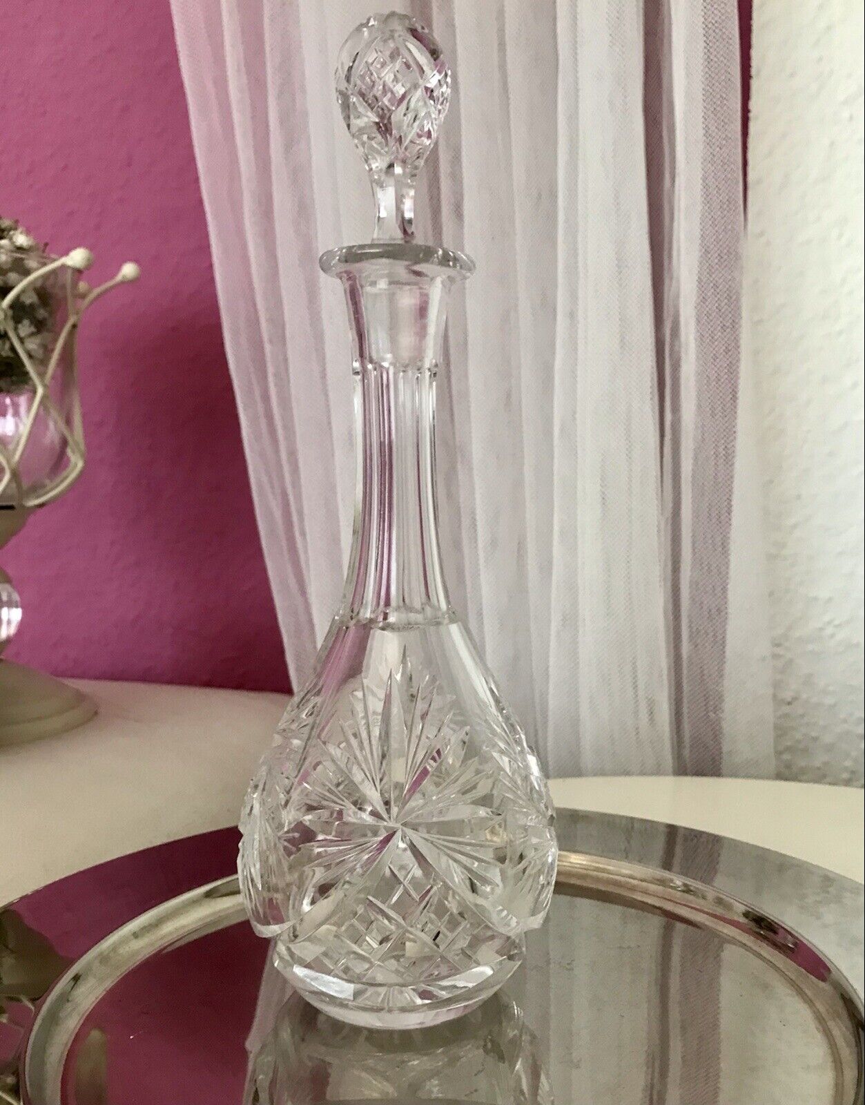 Antik Alt Karaffe Rumflasche Kristallglas Bleikristall geschliffen So SCHÖN