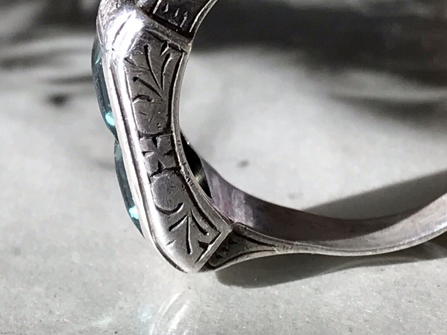 Antik Art Déco Unisex RING Silber Gr. 62 19,7 Blaugrüne Steine
