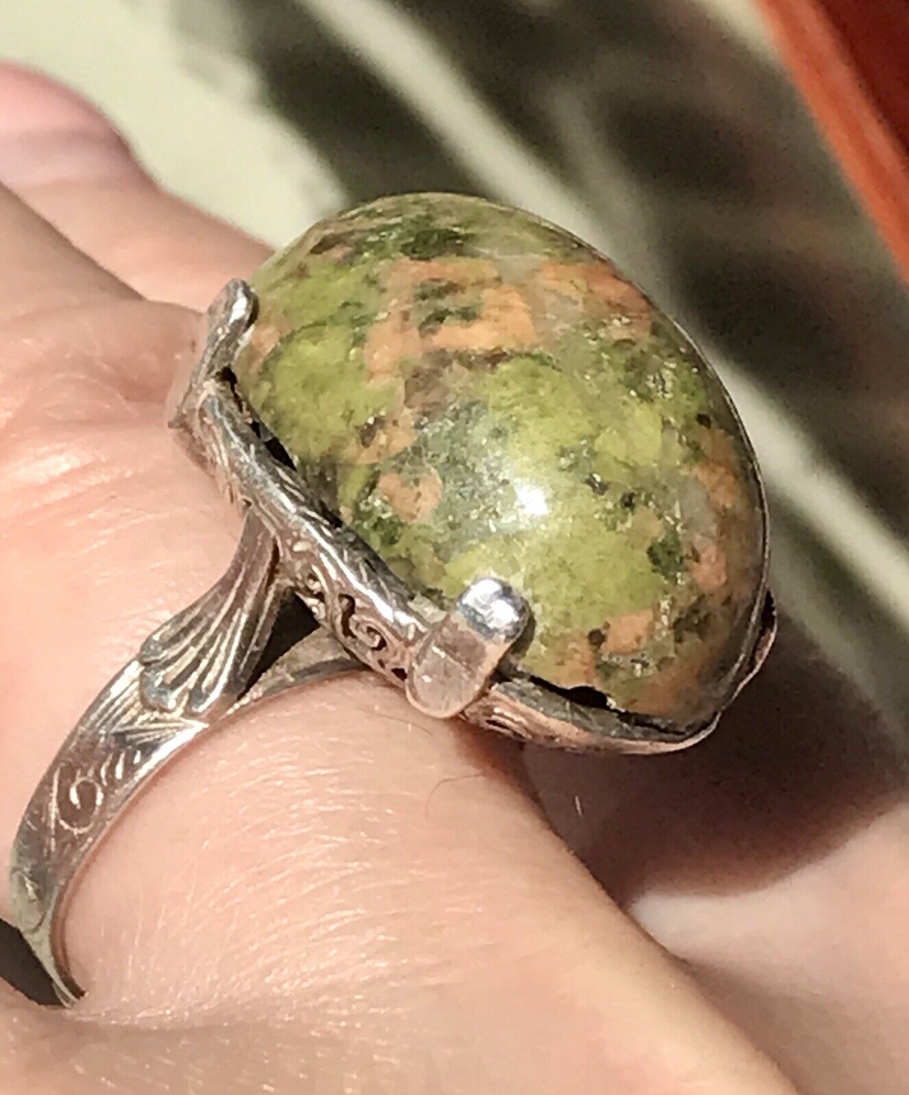 Antik England Jugendstil Edel DAMEN RING 925 Silber Jaspis Birmingham AH
