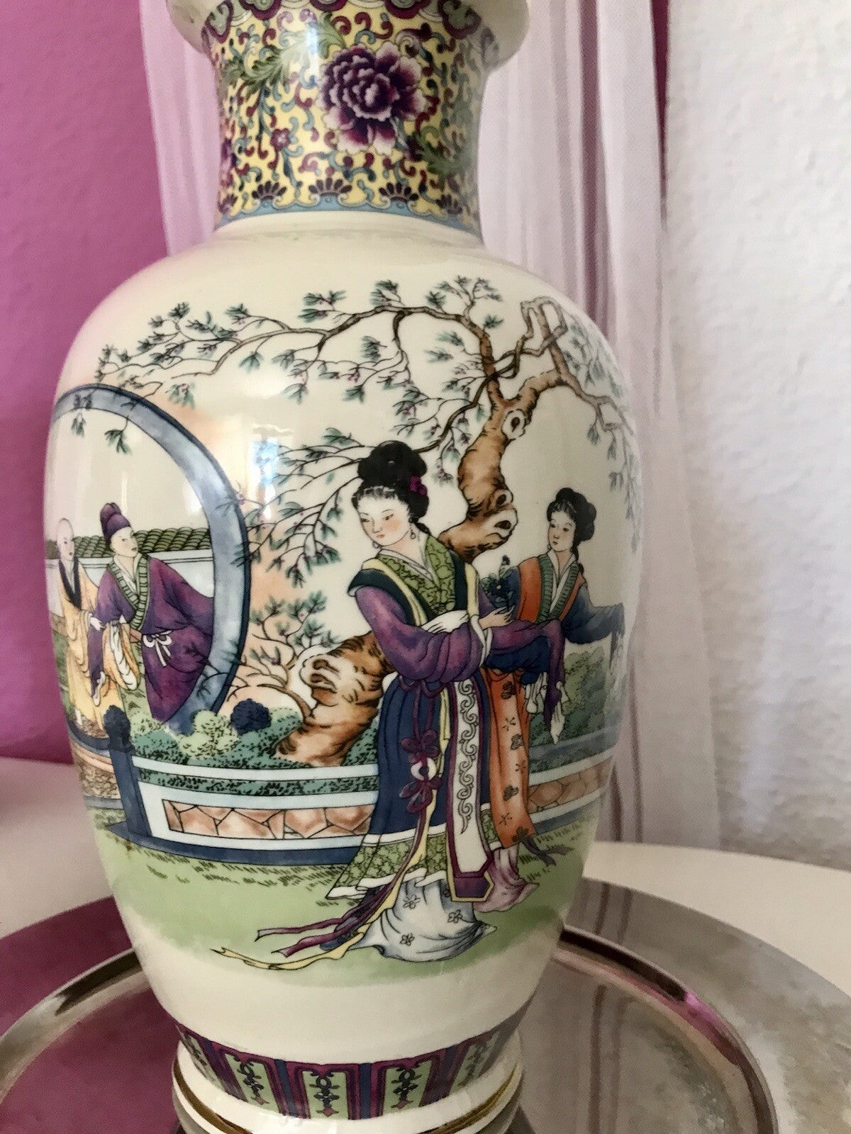 Alt Vintage Vase Bodenvase Japanisch mit Geishas Chinoiserie Design