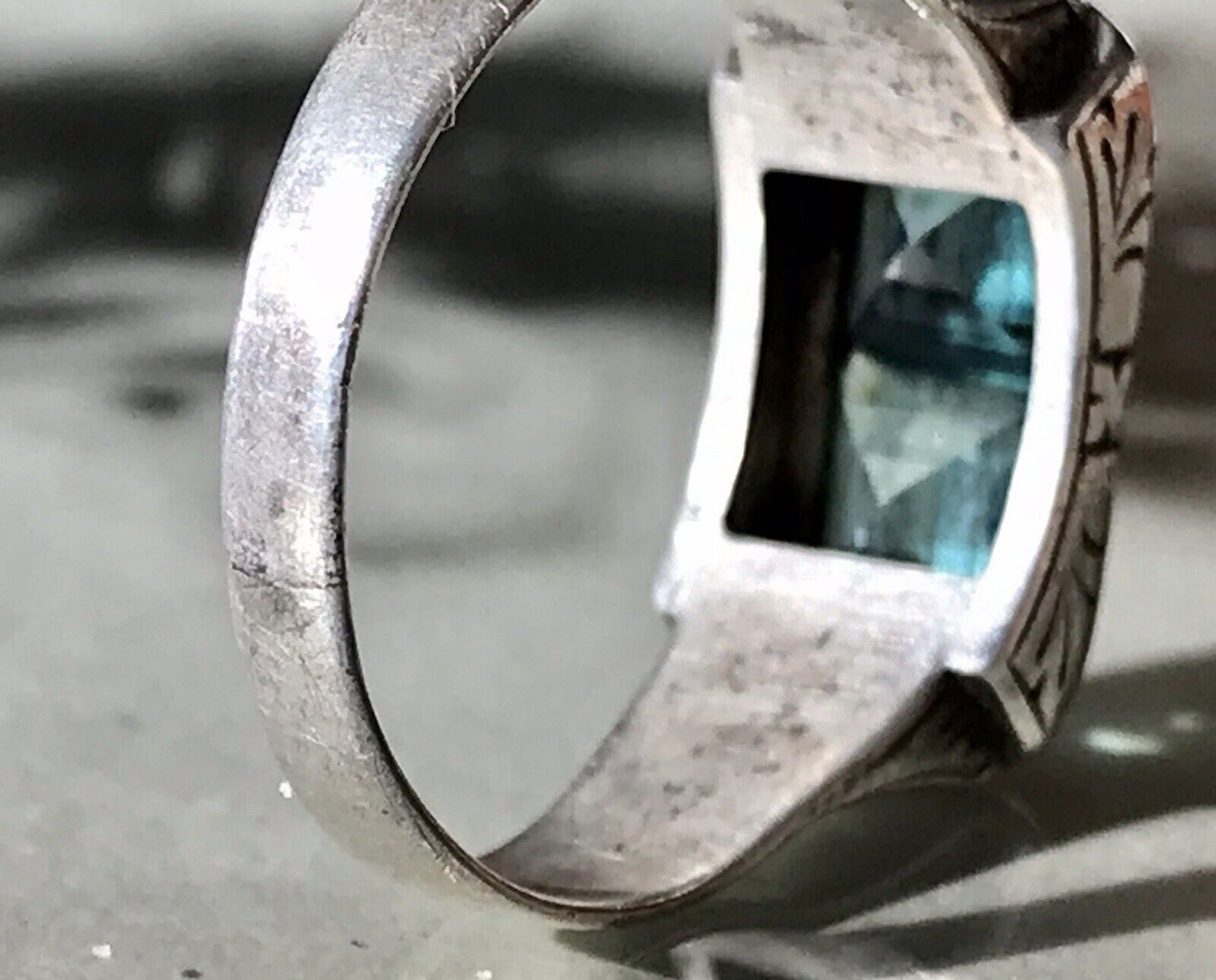 Antik Art Déco Unisex RING Silber Gr. 62 19,7 Blaugrüne Steine