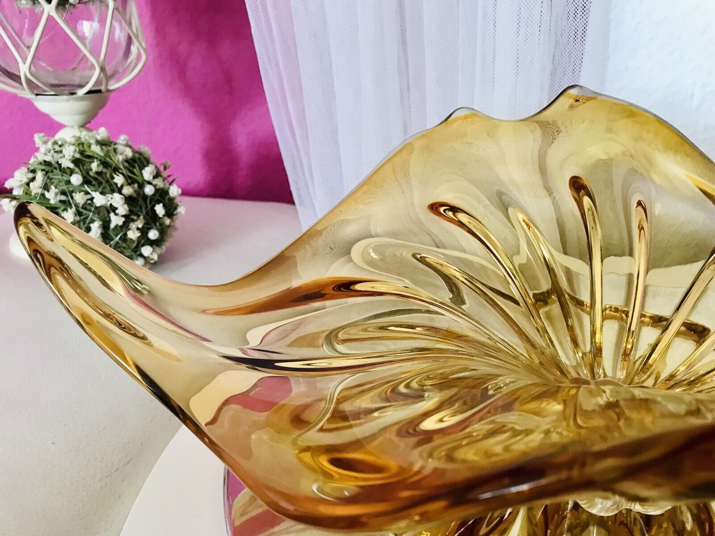 Vintage GROß 60er Somerso Murano Schale Glas Gelb Überfangglas Erscheinung