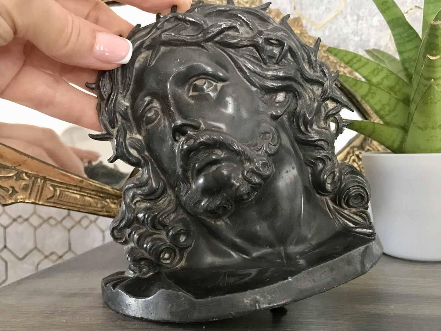 Antik Zinn? Relief Jesus Büste Dornkrone Figur Guss? schön