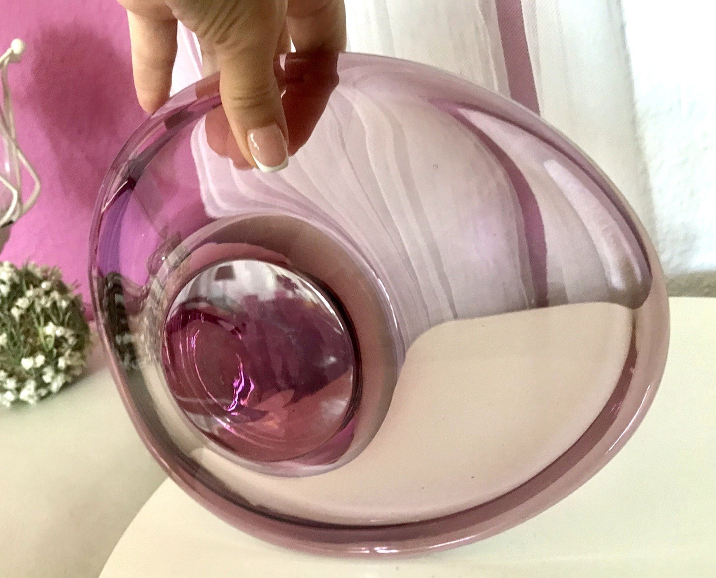 Murano Vintage Design Schale Glas beere aubergine Überfangglas
