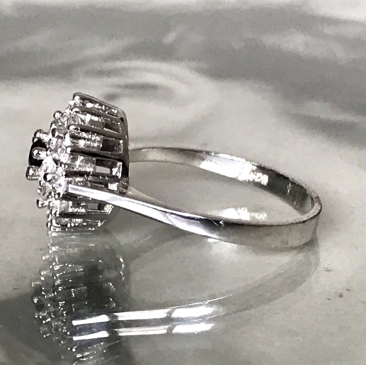Vintage Entourage Halo Ring farblose Steine & Saphir Silber 925 ~Gr.54