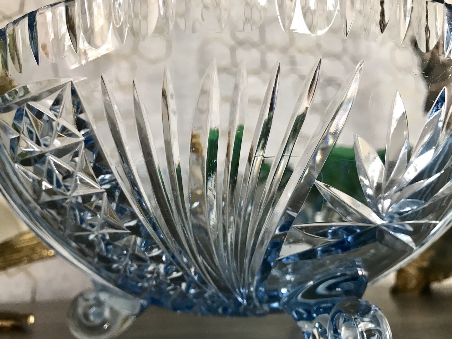 Antik EDEL blau Art Déco Schale Glasschale mundgeblasen geschliffen 3füssig