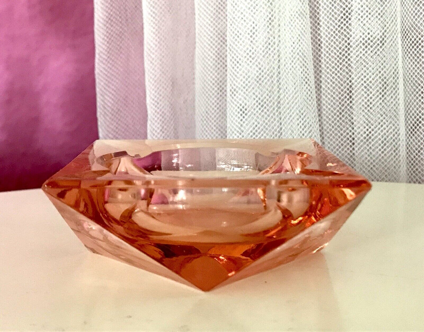 Antik Art Déco Aschenbecher Ascher Rosalin Pressglas Glas geometrisiert