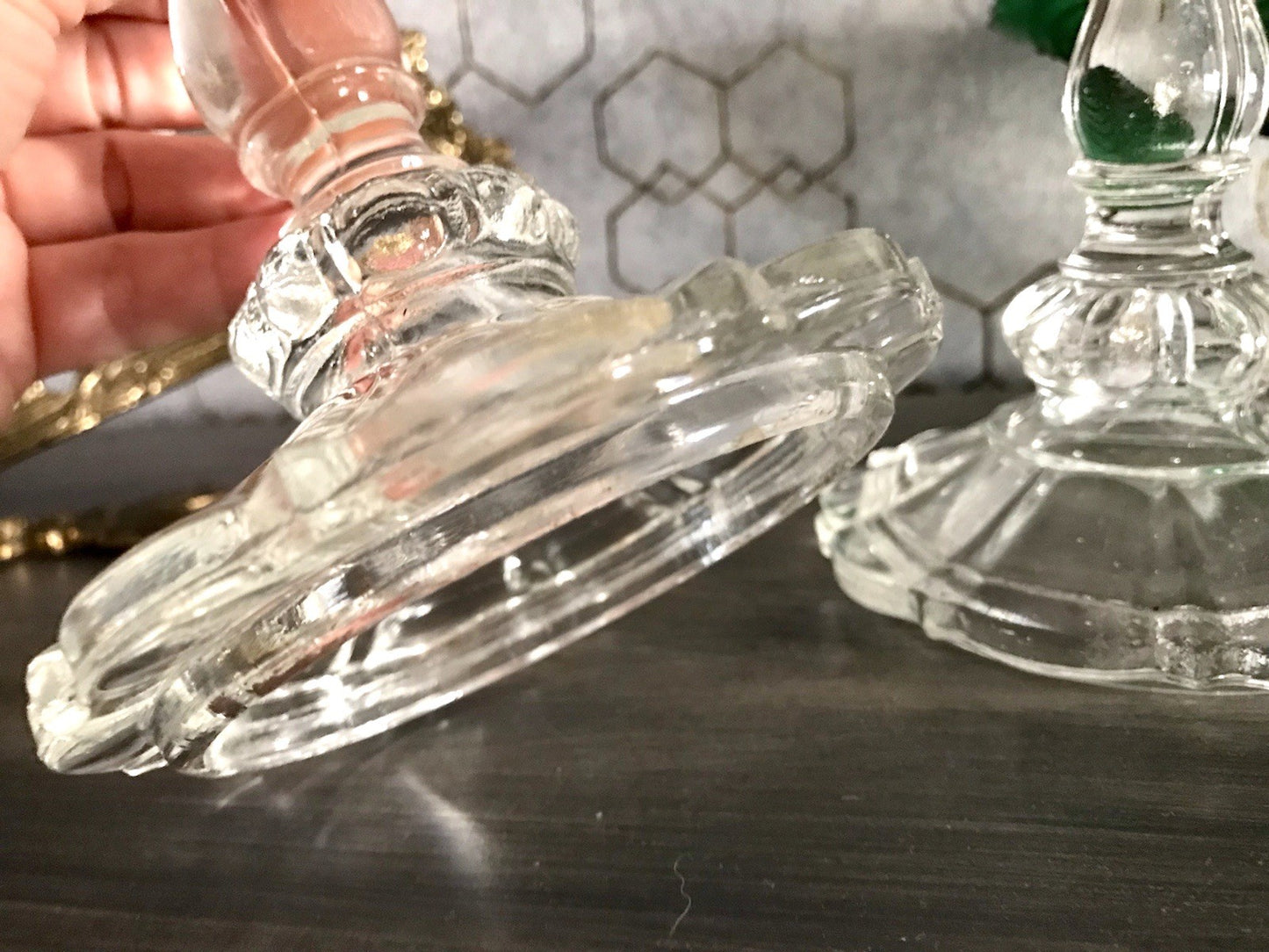 Antik Art Déco 2x Kerzenleuchter Leuchter Kerzenständer Pressglas Glas