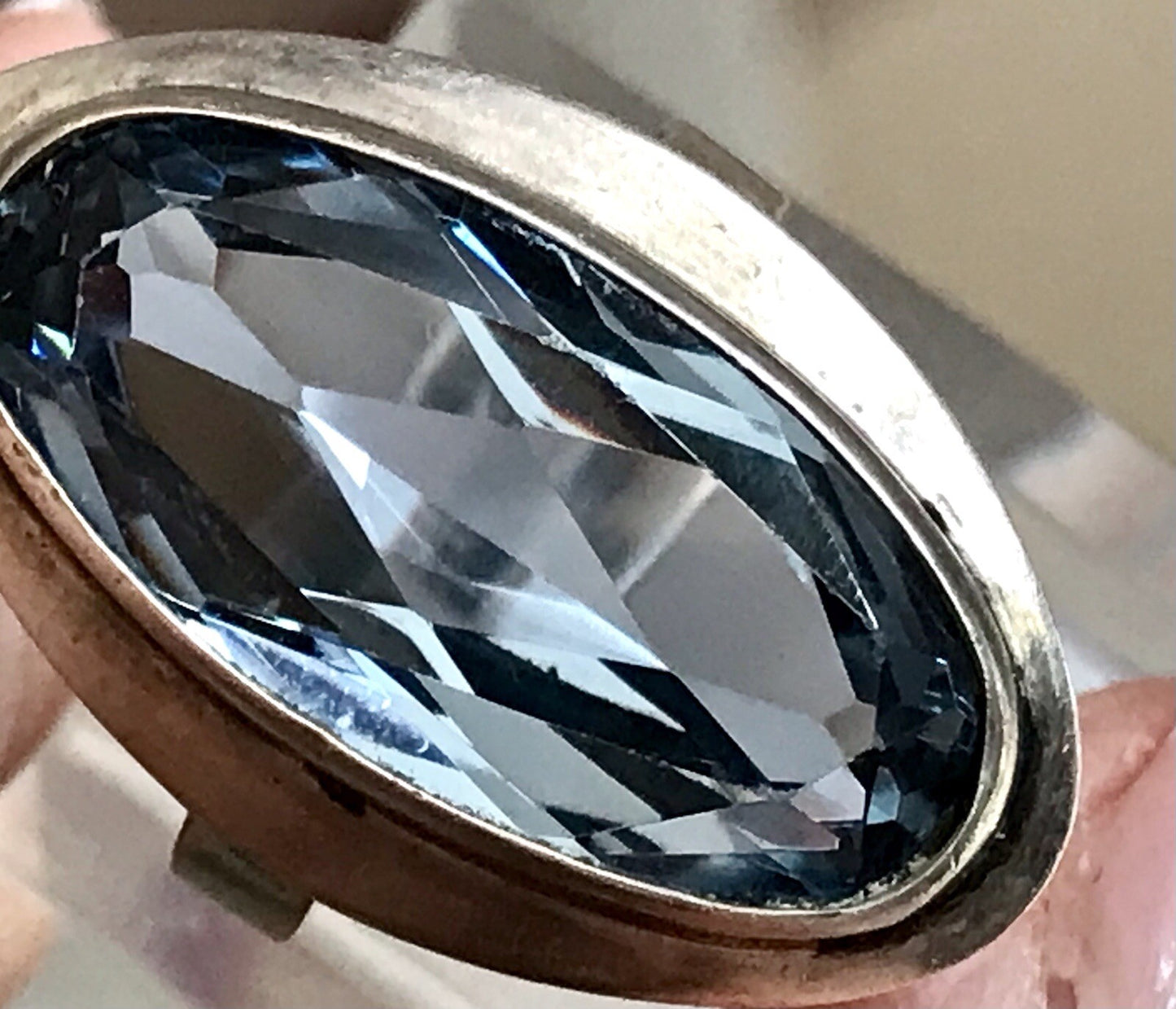 Vintage Edel DAMEN RING Silber 835 blauer Stein Topas? Gr.52 16,5