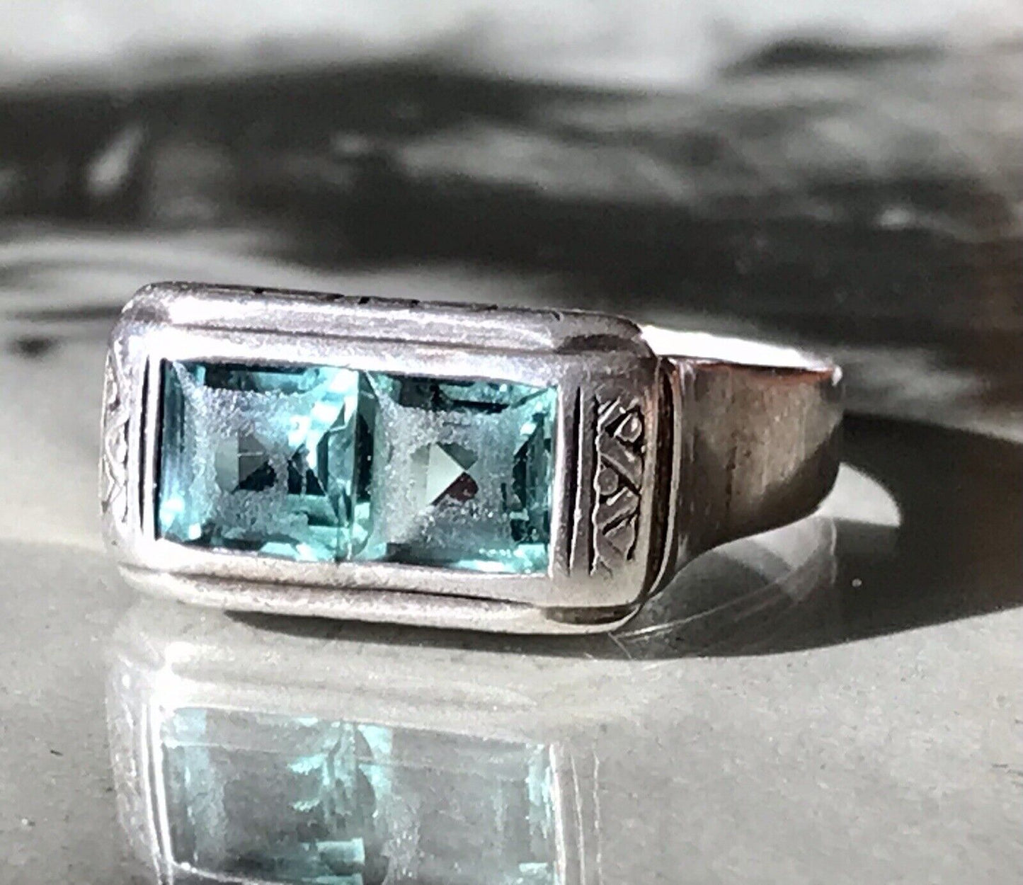 Antik Art Déco Unisex RING Silber Gr. 62 19,7 Blaugrüne Steine