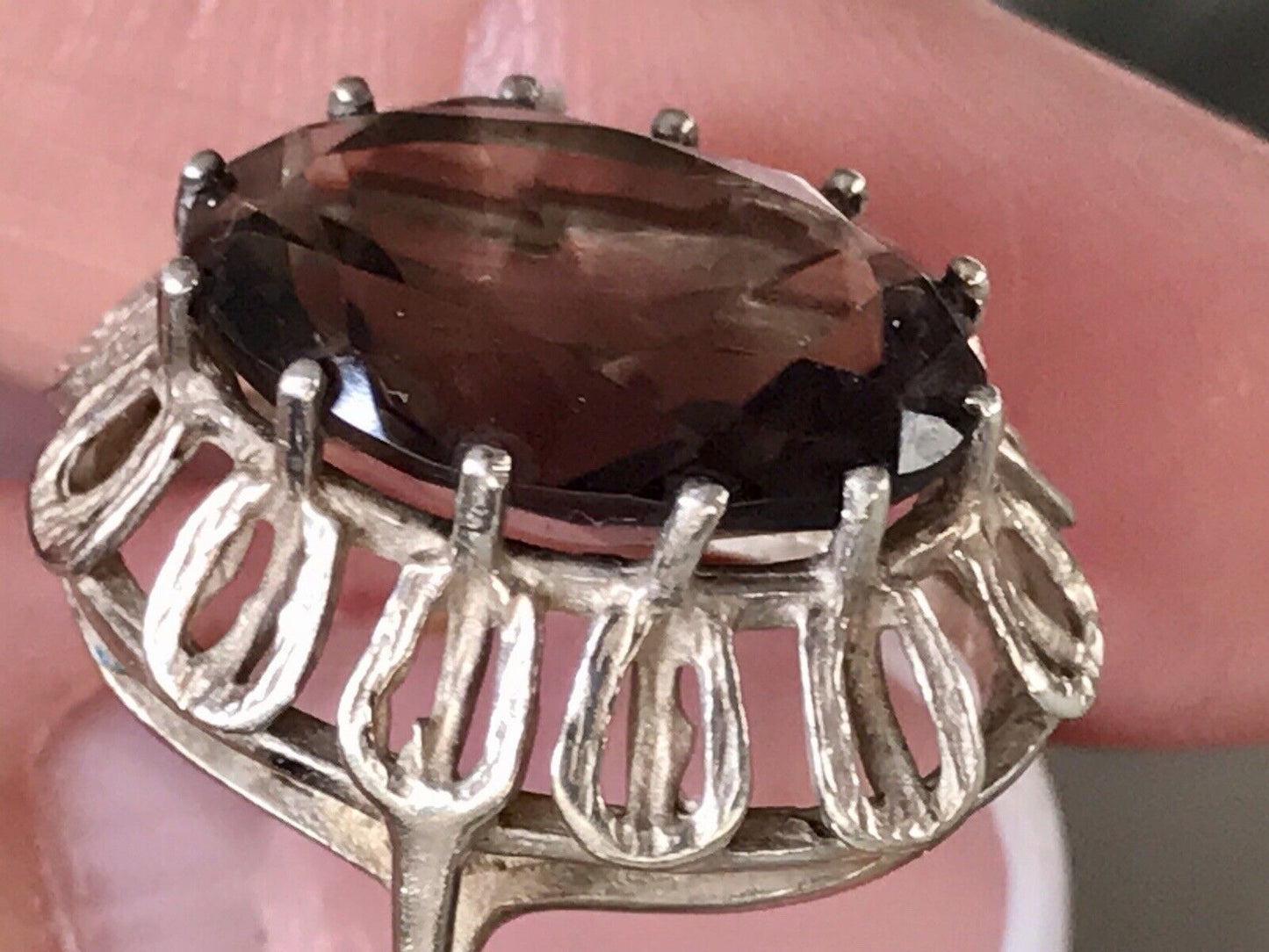 Vintage Edel Rauchquarz Stein DAMEN RING Silber 835 Gr.57 1,81