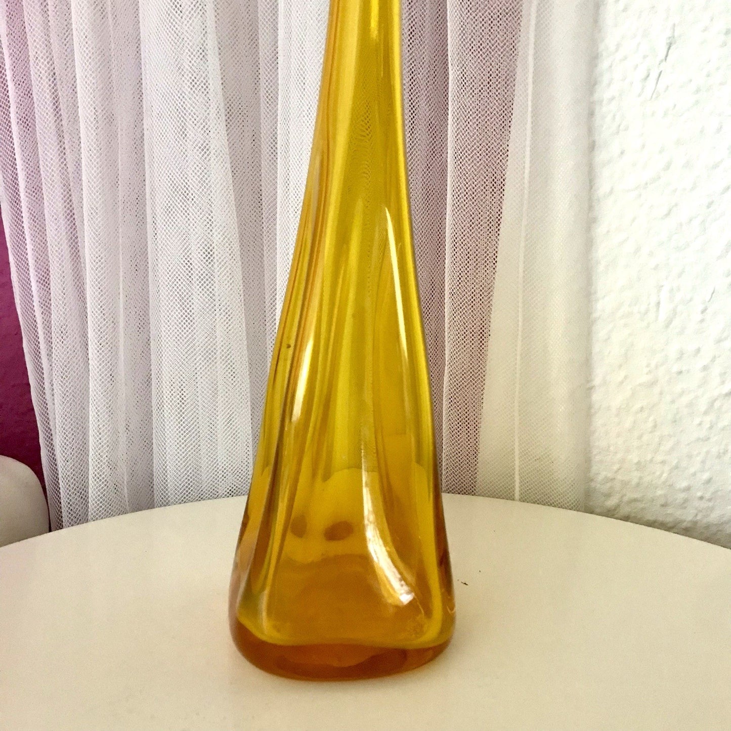 Vintage Edel Designer Solitär Vase Glasvase Kristallglas groß gelb Kunstglas