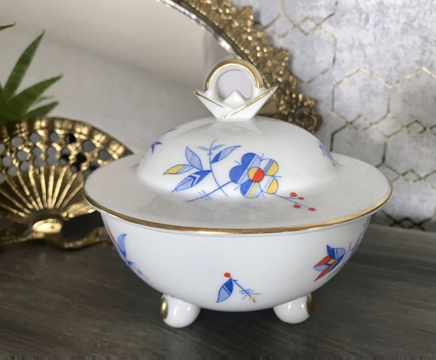 Antik Art Déco Porzellan Dose Deckeldose Schatulle Bonboniere Ullersricht Weiden