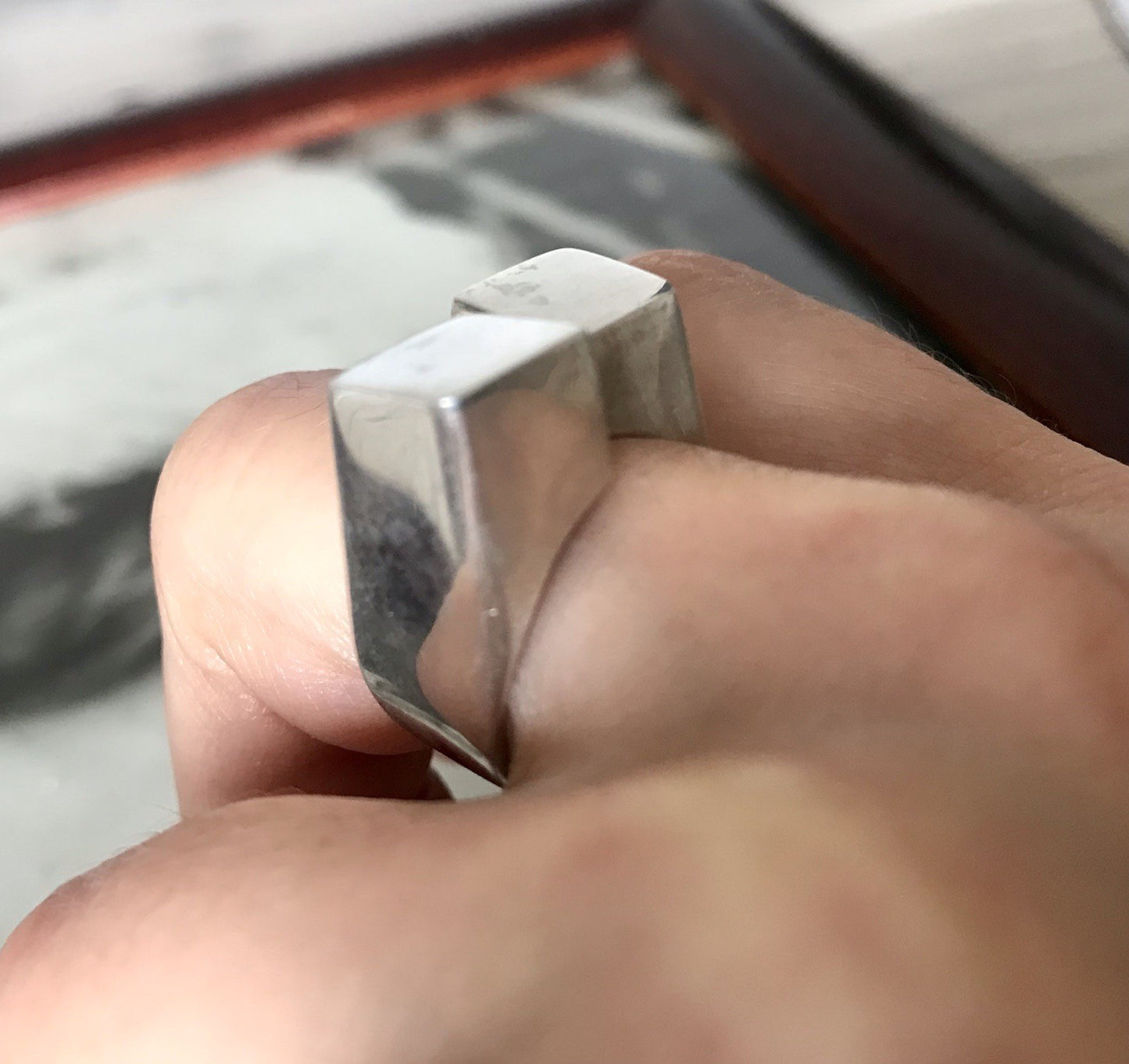 Vintage Modernist Designer DAMEN RING 925 Silber Cube Avantgarde 55 bis 59