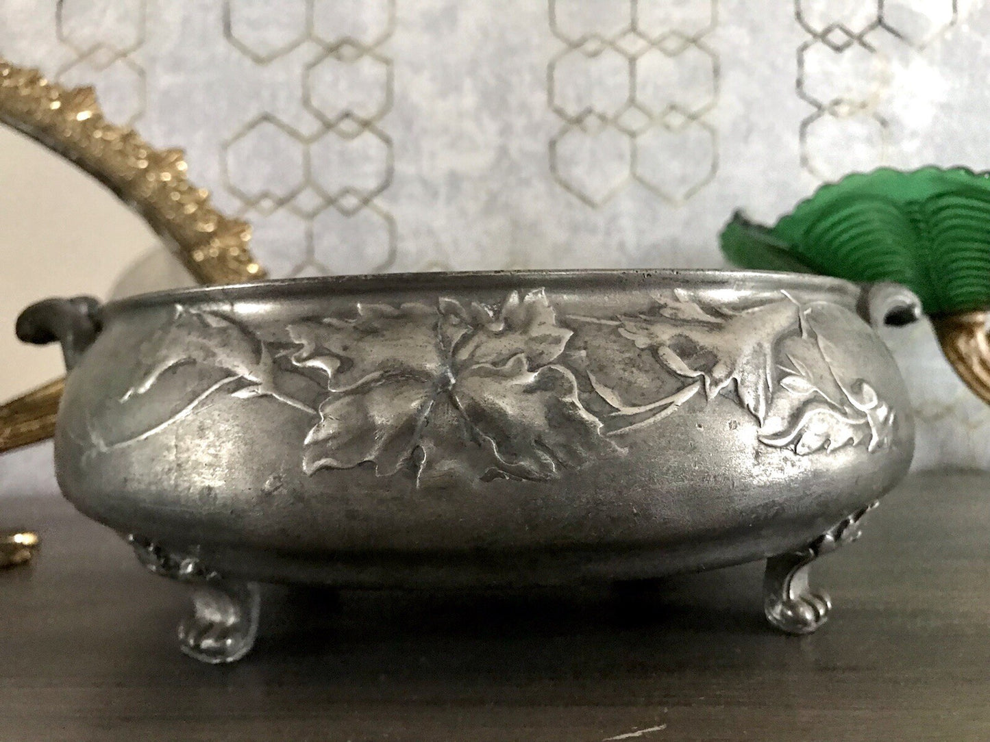 Antik Zinn Schale Hugo Leven Jugendstil ~1913 Kaiserzinn Jardiniere