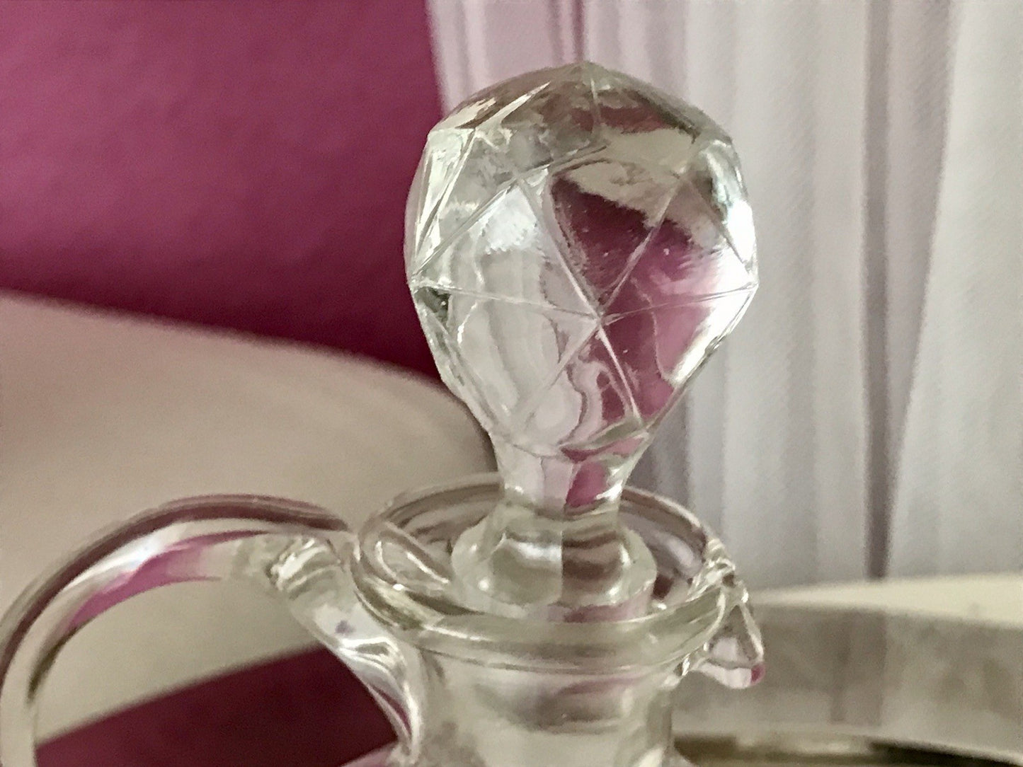 Antik 2x Kristallglas Essig&Öl Karaffe Glas Schliff Oliven Stopfen