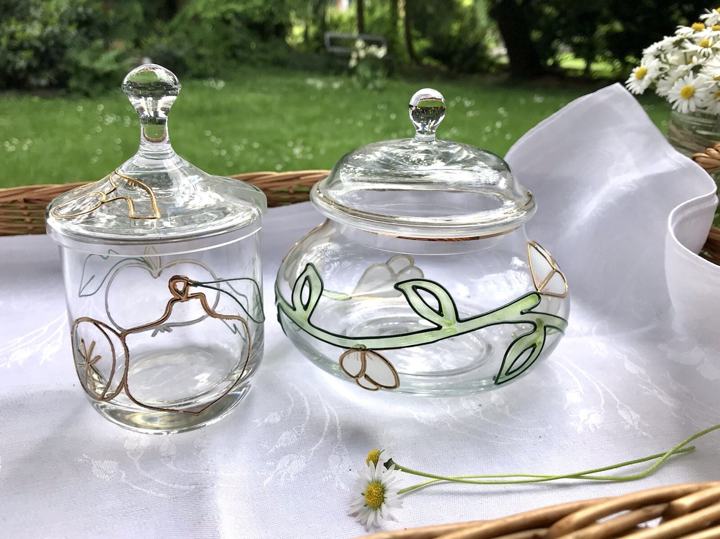 Nagel 2 Glasdose Bonboniere Gefäß Glas Konfitüre Marmeladen Dose Tiffany Optik